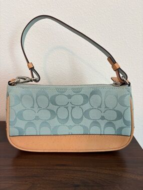 Light Blue Coach purse with Tan Trim